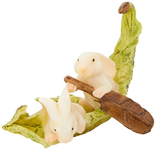 Top Collection Miniature Fairy Garden and Terrarium Statue, Rabbits Rowing Leaf Boat - color: Rabbits Rowing Leaf Boat