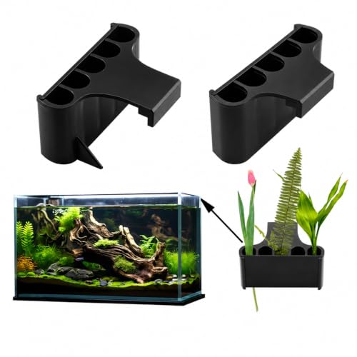 Aquarium Plant Holder,Fish Tank Plant Holder,Aquarium lid Clips,Aquarium Plant Pot,Hydroponic Fish Tank Planter, Aquatic Plant Cup for Aquascape Decorations (Black, 2PCS Rimmed+Rimless) - color: Black, size: 2PCS Rimmed+Rimless