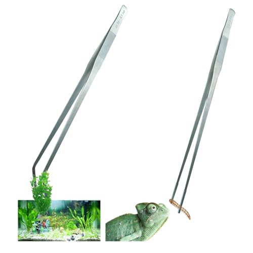 2 Pack Aquarium Tweezers Rubber Tip Covers, Stainless Steel Feeding Tongs