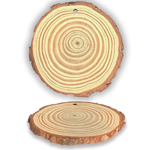Wood Slices 2 Inch Discs Ornaments for Crafts | 60 Pcs Bulk,with holes,1.6-2 inches,unfinished natural wooden rounds,with bark - size: 1.6-2 INCH 60 PCS PRE-DRILLED
