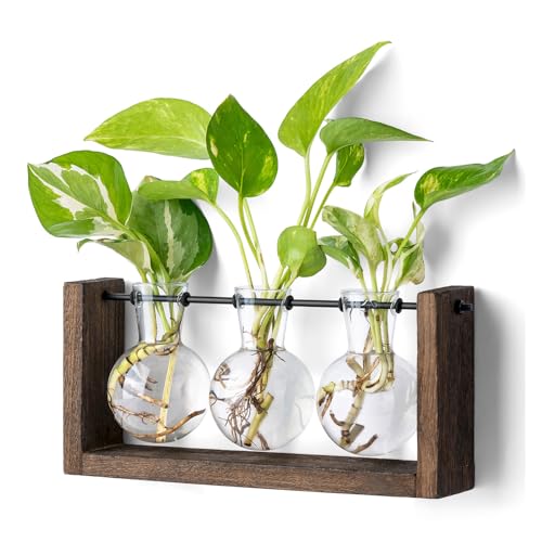 Mkono Plant Propagation Station Hanging Desktop Wooden Stand 3 Vases Holder - color: Brown, size: Medium