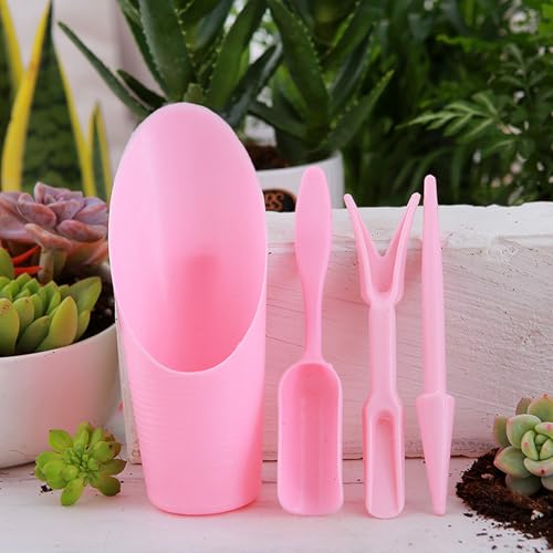 Soil Scoop for Indoor Plants - Plastic Mini Garden Plant Care Shovel Hand Tools Transplanting Succulent Cultivation Digging Scoops Kits, Pink - color: Pink