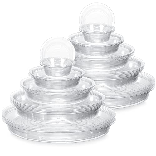Marsui 50 Pack 4/6/8/10/12 Inch Plant Saucer Clear Plastic Plant Trays