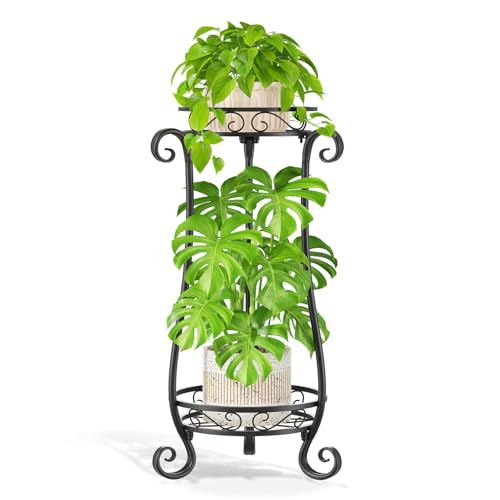 LASZOLA Metal Corner Plant Flower Stand Tall Indoor Outdoor, 2 Tiers Black | Heavy Duty Small Holder Shelf for Multiple Plants, Vintage 30 Inch High for Patio Office, Modern Sturdy Vertical Iron Rack - color: Glossy Black, size: 2 Tier