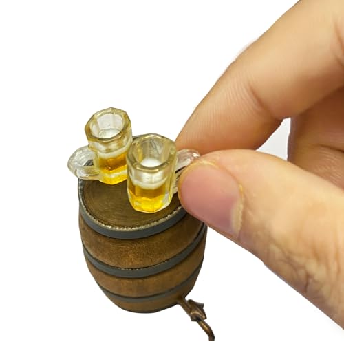 9Pcs Mini Beer Barrel Decor Miniature Wooden Figurine Wine Barrel Model with Faucet and Wine Glass Suitable for Fairy Garden Bar Doll House Decoration - style: Beer Barrel
