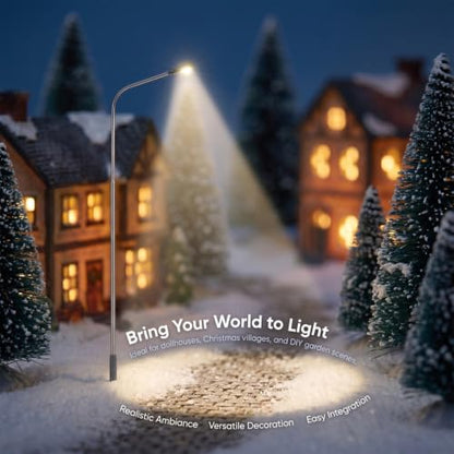 2Pcs LED Miniature Street Lights, Metal Micro Landscape Ornaments, 7.87 Inch Mini Lamp Post for Dollhouses, Christmas Villages, Mini Gardens, and Diy Micro Scenes