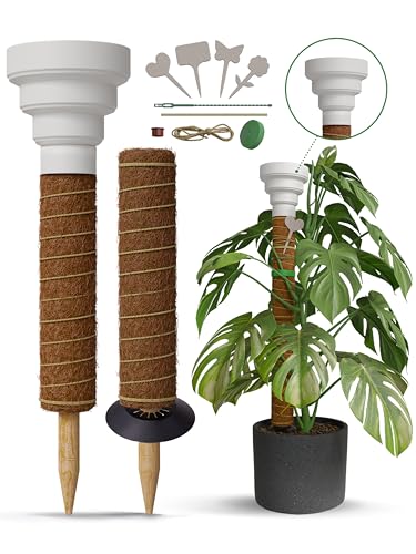 Moss Pole Monstera Plant Support Stakes - 26.4" Unique Self-Watering, Extendable Coco Coir Pole for Climbing Plant Supports for Potted Plants Indoor for Monstera, Pothos & More