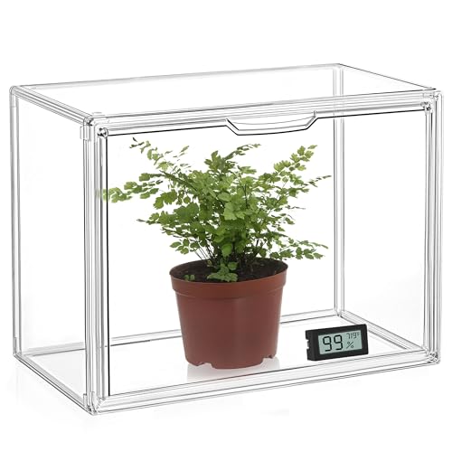 HBlife Mini Greenhouse for Indoor, Clear Stackable Green House with Magnetic Waterproof Door for Small Plants Nursery Germination and Display, Tabletop Portable Greenhouse, 14.1x8.6x10.6 Inch (1 Pack) - size: 14.17 x 8.66 x 10.63 Inch（1 PACK)