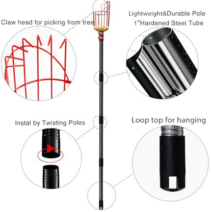 DonSail Fruit Picker Pole Tool with Basket Telescoping, Adjustable Apple Picker Pole 35-170 inch Long Handle, Mango Orange Avocado Fig Acorn Lemon Pear Pomelo Chery Picker for Tree - size: 35-170"