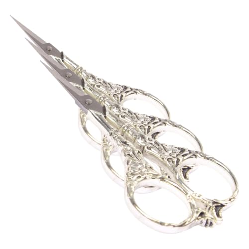BIHRTC Vintage European Style Scissors Stainless Steel for Cross Stitch Cutting Embroidery Sewing Handcraft Craft Art Work DIY Tool(Silver) (Pack of 3) - color: Silver, size: 4.5 IN (Pack of 3)