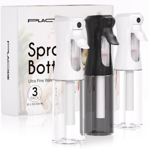 3 Pack Continuous Spray Bottle for Hair, 10.1 OZ Ultra Fine Mister Sprayer | Refillable for Hairstyling, Barbers, Salons, Household Cleaning, Watering Plants, Pet Care, Ironing & Essential Oil Scents - color: Black White White, size: (3-Pack)-10.1 Oz