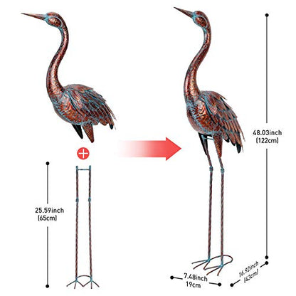 chisheen 2PCS Garden Crane Statues Outdoor Sculptures Metal Yard Art Statue for Garden Decoration Large Size Set of 2 - size: L-2PC