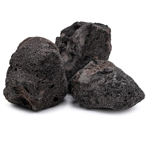 8–10 Inches Natural Black Lava Rocks, 3 PCS Large Aquarium Stones for Aquascaping, Fish Tank Centerpiece Decor, Planted Tanks, Terrariums & Reptile Habitats (Large 8–10 in) - size: Large 8–10 in