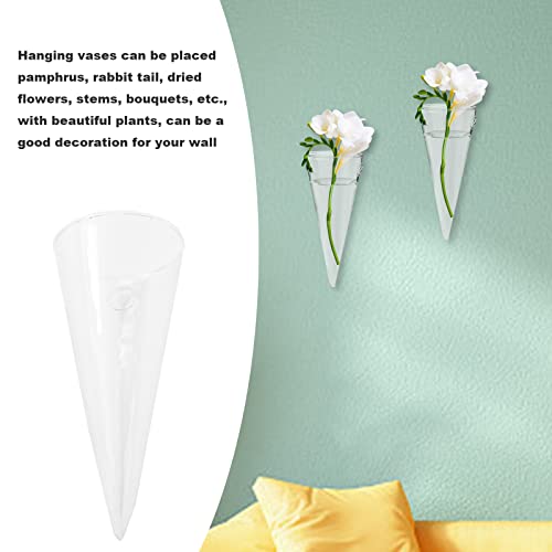8.2 Inch High Small Wall Hanging Glass Planter Vase, Clear Cone Terrarium for Succulents Air Plants Mini Flower Wall Vase Flower for Indoor or Outdoor Bedroom Living Room Kitchen Office