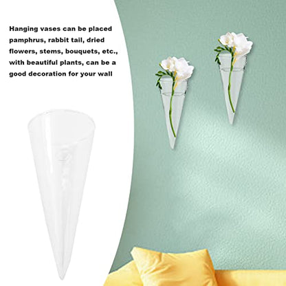 8.2 Inch High Small Wall Hanging Glass Planter Vase, Clear Cone Terrarium for Succulents Air Plants Mini Flower Wall Vase Flower for Indoor or Outdoor Bedroom Living Room Kitchen Office
