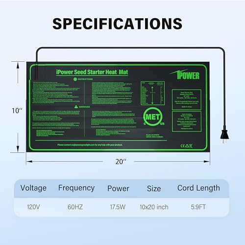 iPower Durable Waterproof Seedling Heat Mat Warm Hydroponic Pad for Efficient Seed Starting, Greenhouse Use, and Germination, 10" x 20", Black - size: 10" x 20", style: 2 Pack