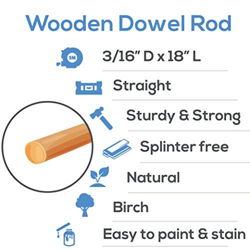 Woodpeckers Birch/Poplar Wood Dowels, 3/16 Inch x 18 Inch, Pack of 25, Unfinished Hardwood, Strong Wood Rods for Crafts & DIY Projects - color: Pack of 25, size: 3/16" x 18" Dowels