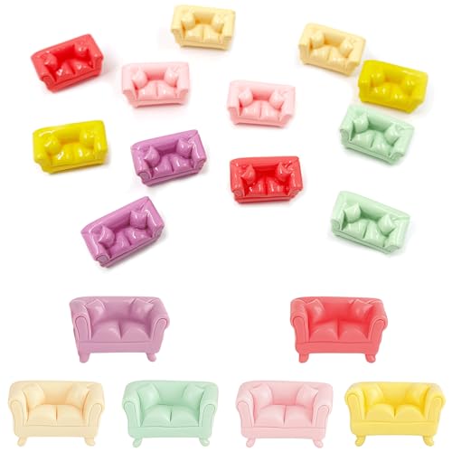 12PCS Mini Sofa Resin Ornaments, 6 Styles Glossy Miniature Couch Figurines Bulk, Tiny Furniture Decor for Desktop Fairy Garden Micro Landscape Bonsai Dollhouse Home Office Outdoor Decoration Gifts - color: 6 Colors Sofa