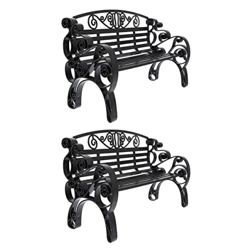 jojofuny 2Pcs Miniature Park Bench Models, Black 1:12 Dollhouse Furniture, Realistic Mini Outdoor Bench Decor for Dollhouse, Micro Landscape, Photography Props, Garden and Patio Display for Collectors - color: Black