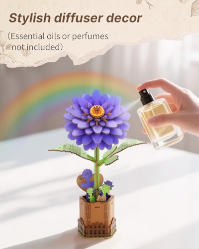 Kaayee 3D Wooden Flower Puzzles Dahlia, Wood Flowers Craft for Adults | Forever Flower Kit Set DIY Crafts to Build, Mother's Day/Botanical Collection/Ideal Creative Gift Ideas/Housewarming 117 PCS - color: Dahlia