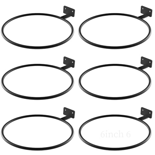 6Pack Black 6In Wall Mount Metal Flower Pot Rings Heavy Duty Plant Brackets | Sturdy rustproof metal planter ring holders Bulk,wall mounted saves space,perfect for indoor and outdoor flower pot display - color: Black/6pack, size: 6in