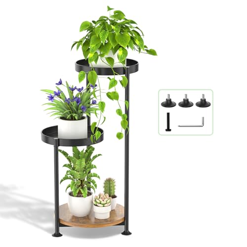 Oppro 3 Tier Plant Stand Indoor Outdoor, Corner Metal Flower Shelf Holder - color: Solid Black, size: 3 Tier