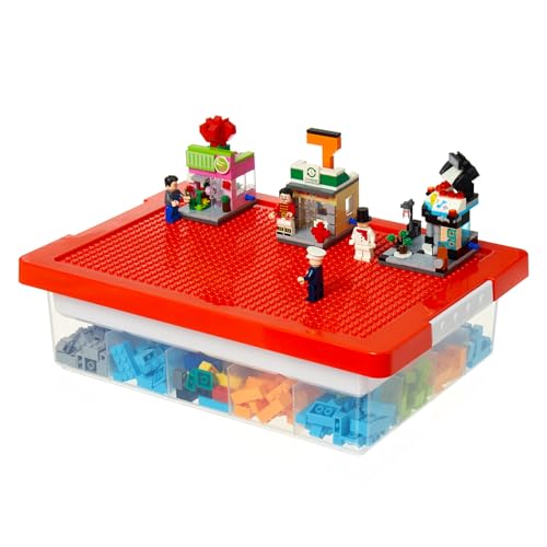 MACOPRO Toys Storage Organizer Box for Lego, Toy Box with Building Plate Lid and Removable Tray, Building Block Storage, Stackable Plastic Organizer Bins (Red-1Pack) - color: Red-1Pack
