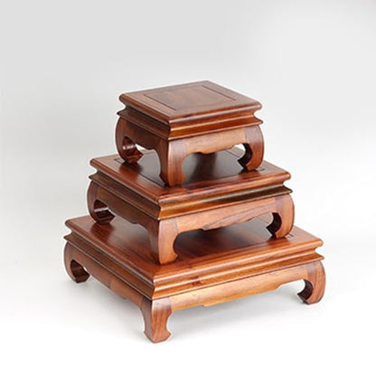 GOLDY&WENDY Square Solid Wood Chinese Curved Legs Crafts Stand Base | Heightened Stable Black Wooden Display, Vase Plant Riser Base, Oriental Chinese Style - color: Black Wood, size: 5.2" L X 5.2'' W X 3.6" H