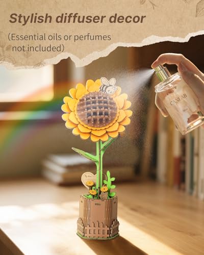 Kaayee 3D Wooden Flower Puzzles Sunflower, Wood Flowers Craft for Adults | Forever Flower Kit Set DIY Crafts to Build, Mother's Day/Botanical Collection/Ideal Creative Gift Ideas/Housewarming 83 PCS - color: Sunflower