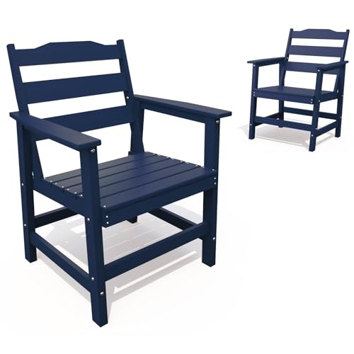 THOEOE Outdoor Dining Chair Set of 2, HDPE Patio Armchairs Navy Blue - color: Navy Blue, size: 2 Chairs