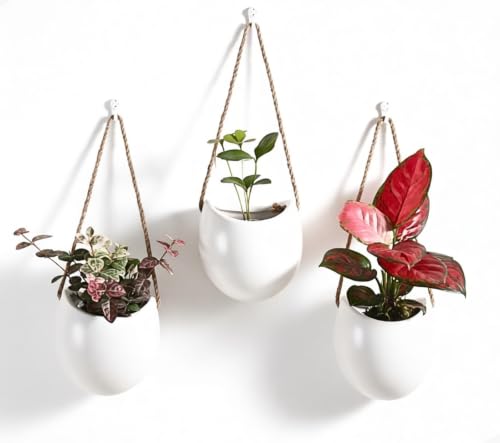 4 to 5 inch Ceramic Planters Wall Hanging Vases Decor - Set of 3 - color: White