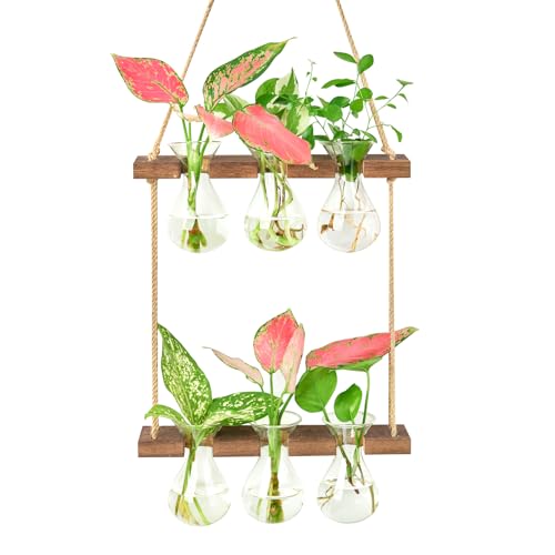 XXXFLOWER Wall Hanging Propagation Station 3 Bulb Vase 2 Tiers Brown - size: Brown-6 Bulb Vase