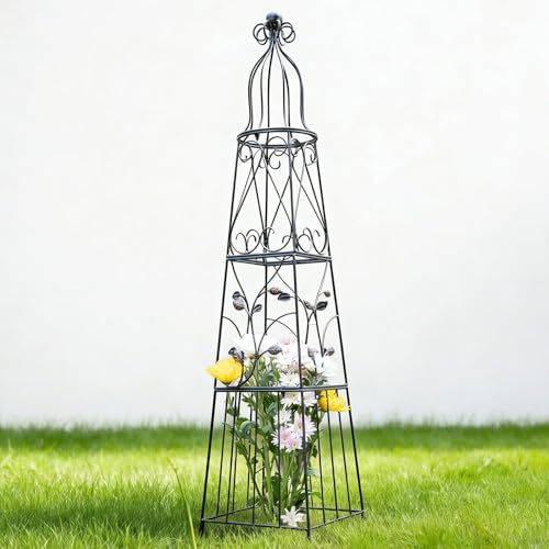 51" Vintage Metal Garden Obelisk Trellis - Outdoor Plant Support | Sturdy Climbing Frame for Roses, Bougainvillea & Potted Plants - Elegant Garden & Patio Accessory, Great Gift for Gardeners - size: 51" x 10"