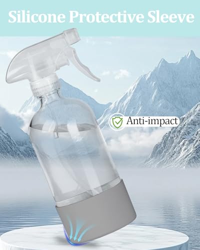 2 Pack 360° Glass Spray Bottles with Silicone Sleeve Grey&Blue | 360° Inverted Spray Nozzle, Gravity Ball Designed for Cleaning Crack & Crevice, Leak-proof and Pressure-Resistant Design - color: Grey&Blue