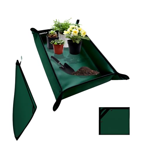 39.5"x31.5" Plant Transplanting Mat - Thickened Waterproof Potting Mat, Succulent Gardening Mat, Portable Repotting Mat for Mess Control (PVC-Green) - color: Dark Green, size: 39.5" x 31.5" x 0.1"