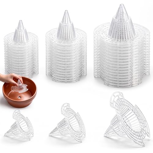 120 Pcs Cone Flower Pot Hole Mesh Pads for Drainage, Plastic | 3 Sizes, Reusable Grid Bottom Mats, Prevent Soil Loss, Planter Inserts for Drainage