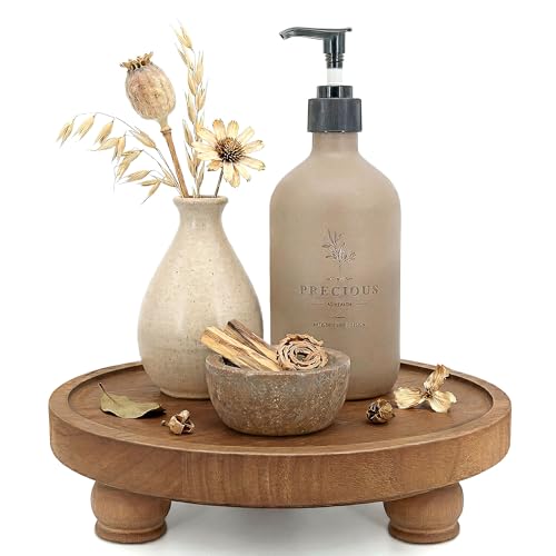 EOSAHR Wood Display Riser: Pedestal Stand for Rustic Kitchen Decor, Brown | 10" Round Display Stand, Soap & Candle Holder, Countertop & Bathroom Essentials Display, Cozy Farmhouse Home Decor - color: Brown