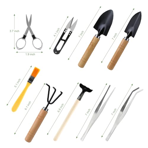 LIHAO 9 Pcs Basic Bonsai Tools Set, Bonsai Tree Kit, Mini Garden Tools