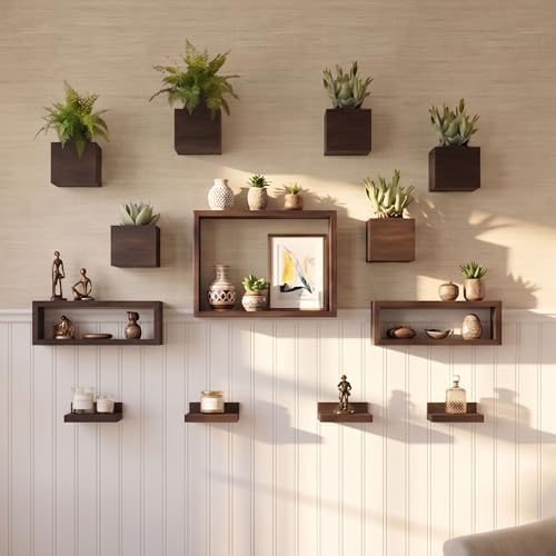 LaLaGreen Wooden Floating Shelves (13-Piece Set) Indoor Wall Mounted Plants - size: 13-pc set