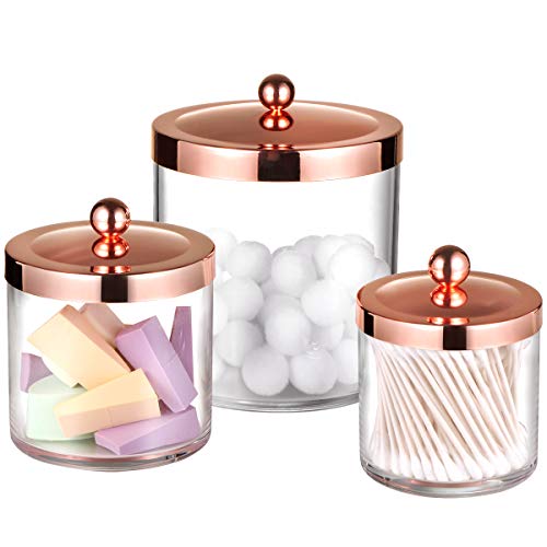 SheeChung 3 Pack Large Plastic Apothecary Jars with Rose Gold Metal Lids - color: Rose Gold, size: 50 oz & 25 oz & 15 oz