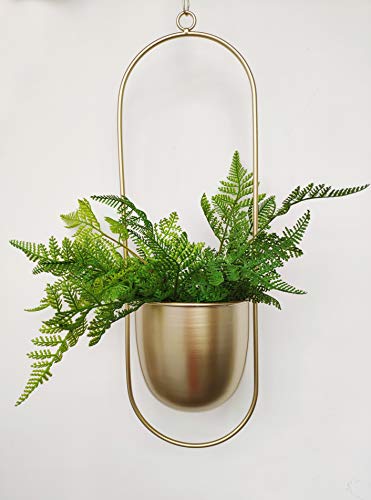 RISEON Boho gold Metal Plant Hanger,Metal Wall and Ceiling Hanging Planter, Modern Planter, Mid Century Flower Pot Plant Holder, Minimalist Planter for Indoor Outdoor Home Decor - color: Gold