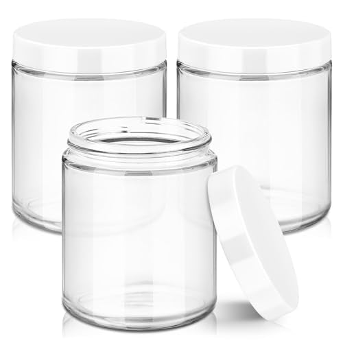8 oz Glass Jars with Lids, 3 Pack Small Clear Glass Jars with White Lids - color: Clear-White Lids