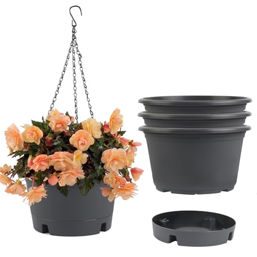 4 Pack 10 inch Baskets for Plants Outdoor with Removable Tray & 15.7" Chain - color: Gray, size: 10 Inch - 4 Pack