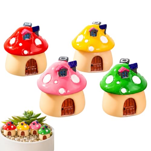 4Pcs Miniature Mushroom Figurines for Resin Fairy Garden Accessories, Cake Toppers, Terrarium Decor, Car Ornaments, Desk Decoration