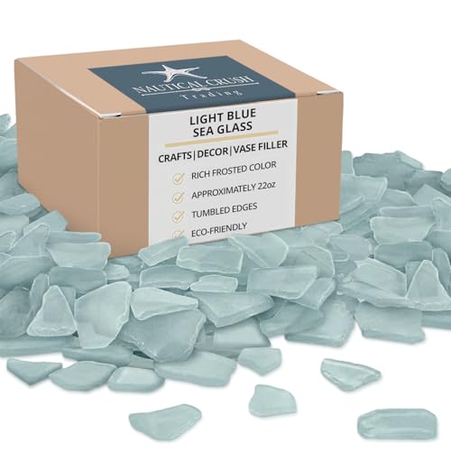Light Blue Sea Glass – 22oz Beach Glass for Crafts, Vase Fillers & Decor – Bulk Tumbled Seaglass Pieces for DIY Projects – Recycled Seaglass for Home, Weddings & Art - size: 22 Ounces