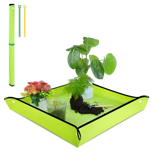 SupKing Repotting Mat 29.5"x 29.5" for Indoor Plant Transplanting Green Large Garden Mat Gift for Plant Lovers Oxford Fabric Portable Potting Tray for Gardening Mess Control - color: Green