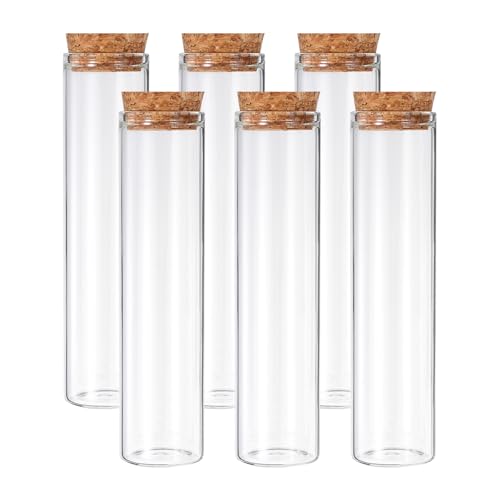PATIKIL 60ml Test Tubes, 6pcs 4.72x1.18 Glass Clear Flat Bottom Test Tube Containers with Cork Stopper for Bead Party Candy Bath Salt Storage Scientific Experiment Plant Propagation - size: 60ml