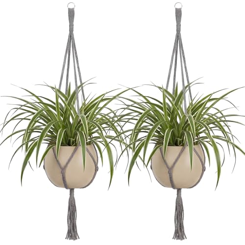 EBOOT 2 Pack 48 Inch Macrame Plant Hanger, Grey, 4 Legs - color: Gray, size: 48 Inch