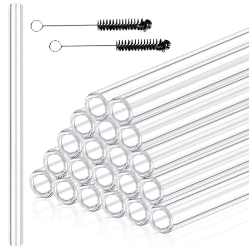 20 Pieces 12 Inches Long Clear Glass Tubes for Art DIY, 12mm OD 8mm ID 2mm Thick Wall Glass Borosilicate Blowing Tubing with 2 Cleaning Brush