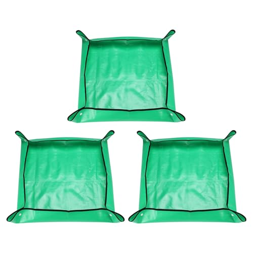 HARFINGTON 3pcs Repotting Mat 19.7" x 19.7" PE Cloth Waterproof Plant Repotting Mat Foldable Portable Gardening Potting Tray with Plastic Buckle for Indoor Plant Change Soil Watering, Green - color: Green, size: 19.7" x 19.7"